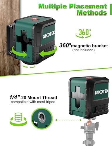 Nikotek Laser Level, Self-leveling Green Line Laser With Horizontal and Vertical Lines for Construction and Picture Hanging, Battery Included thumbnail 3