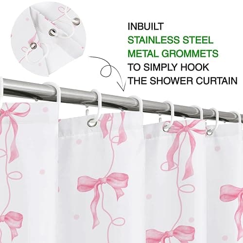 LYLYCTY Pink Bow Shower Curtain, Cute Coquette Preppy Aesthetic for Teens Girls Bathroom Decor Curtains with 12 Hooks, 72x72 inches thumbnail 5