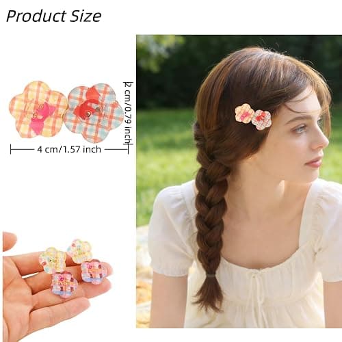 4Pcs Cute Jelly Colorful Flower Button Hair Clips for Women ，Preppy Plaid Pattern Duckbill Barrettes, Y2K Hair Styling Accessories for Bangs, Skincare & Daily Hairstyling thumbnail 4