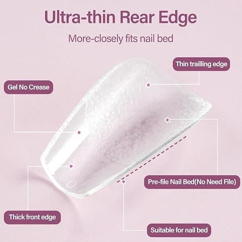 Misssix Medium Coffin Gel x Nail Tips Kit, 216Pcs Pre Etched Clear Nail Tip | Full Cover False Nail 9-in-1 Gel Glue and Portable Mini U V Nail Lamp for Women 12 Sizes thumbnail 5