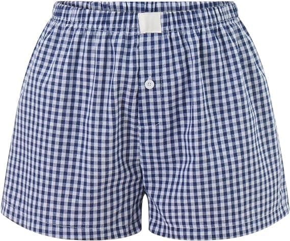 Women's Lounge Shorts Cute Soft Elastic Low Waist Plaid Print Button Front Pajama Bottoms Boxer Shorts Sleepwear thumbnail 5