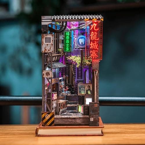 Anavrin Book Nook Kit Kowloon Walled City 2049 DIY 3D Wooden Booknook for Adults, Teens and Book Lovers, Bookshelf Insert Library Decor, Creative Gift for Family, Friends, and Elderly thumbnail 4