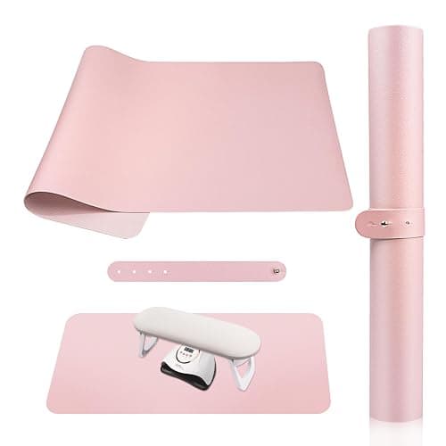 Subay Nail Art Table Mat, (MAT ONLY) Soft Microfiber PU Leather Nail Hand Rest for Nail Arm Rest Cushion, Foldable Nail Art Rest Pillow Manicure Pad Desk Mat - Pink - Image 1