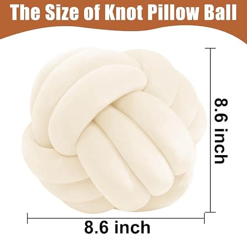 Adlbbkiy Ivory 8.6 Inches Knot Pillow Ball, Round Soft Handmade Knotted Ball Pillow Plush Cushion Home Decor, Knotted Plush Pillow Cushion, for Bedroom, Living Room Sofa, Office Decoration thumbnail 2