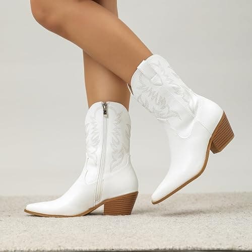 Amoji Women Western Cowboy Boots Cowgirl Mid Calf Boots Pull On D307 thumbnail 5