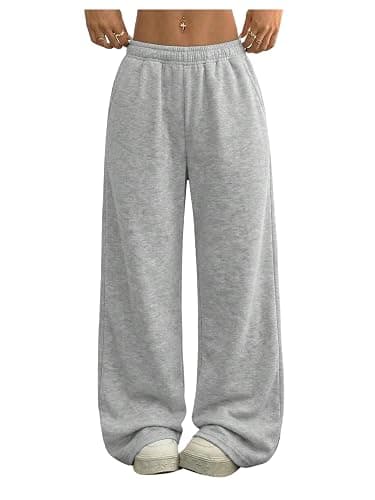 Verdusa Girl's Elastic Waist Sweatpants Wide Leg Casual Pants with Pockets Fitness Clothing - Image 1