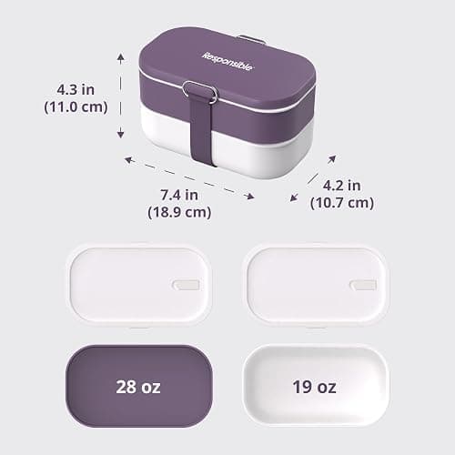 Responsible Products Leak Resistant Bento Box with Tableware for Adult - Teens, Insulated Lunch Box for Women - Men - Girls - Boys, BPA Free, Dishwasher Safe, Microwave Safe, Freezer Safe, 46 oz thumbnail 2