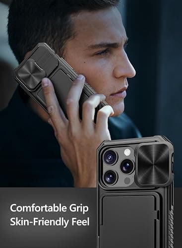 Vihibii for iPhone 15 Pro Case with Card Holder (4 Cards) & Slide Camera Cover & Kickstand, Shockproof Rugged Hard Back & TPU Soft Edge Wallet Phone Case for iPhone 15 Pro 5G 6.1" 2023, Black thumbnail 7