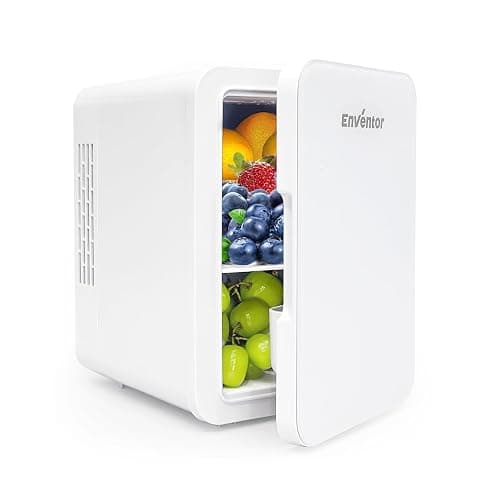 Enventor Mini Fridge 4 Litre, 6 Can Mini Fridges for Bedrooms, AC+12V DC Power Cooler & Warmer, Portable Small Fridge for Car, Travel, Home/Skincare, Makeup, Cosmetics/Drinks, Fruit, Food, White thumbnail 9