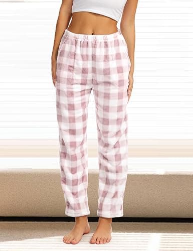 Wyeysyt 2 Pack Womens Plaid Fluffy Pajama Pants Fuzzy Fleece Lounge Pants Elastic Waist Wide Leg Pants with Pocket Pj Bottoms thumbnail 3