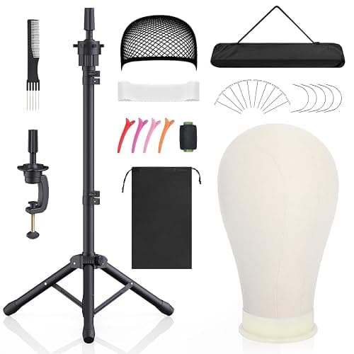 Hemndic Wig Stand with Head, Height Adjustable Wig Stand, Wig Head Stand with Mannequin Head with Extra Wig head Clamp Stand - Image 1