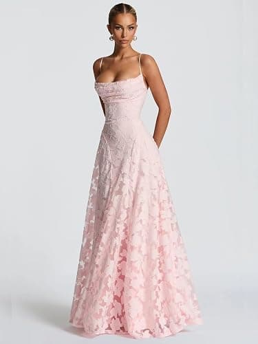 Mollyevers Spaghetti Strap Bridesmaid Dresses for Women Long Maxi Jacquard Formal Wedding Guest Dress thumbnail 4