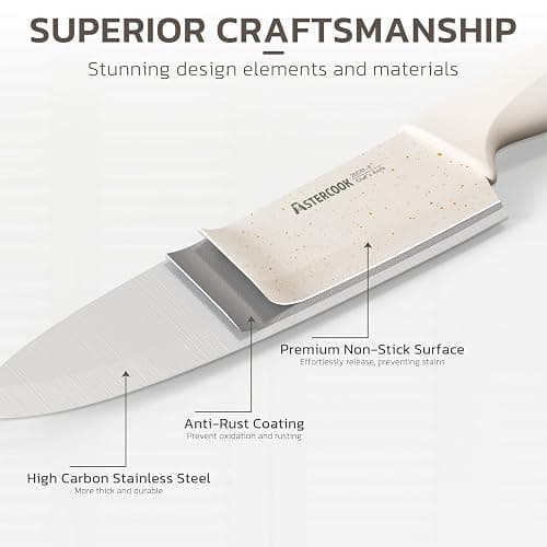 Astercook Knife Set, 15 Pieces Kitchen Knife Set with Sharpener Block, German Stainless Steel Knives Set with Anti-Rust Coating, Dishwasher Safe Elegant Cream White Knife Block Sets, Valentine's Gift thumbnail 6