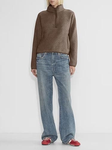 LASLULU Womens Half Zip Pullover Cropped Sweatshirts Sherpa Fleece Jacket Fuzzy Sweaters Cute Winter Jackets with Pockets thumbnail 4
