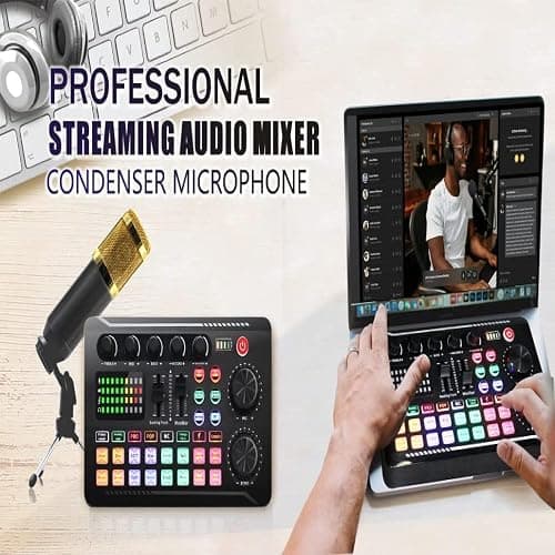 Pot Microphone Bundle, BM-800 Condenser Mic with F998 Live Sound Card Kit, Pot Equipment Bundle with Voice Changer and Mixer Functions for PC phone Studio Recording and Broating thumbnail 2