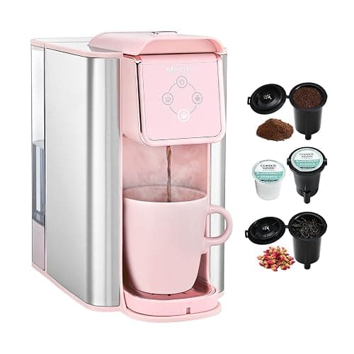 Mecity Pink Coffee Maker 3-in-1 Single Serve Coffee Machine, For Flat Bottom Coffee Capsule, Ground Coffee, 6 to 10 Ounce Cup, Removable 50 Oz Water Reservoir, 120V 1150W - Image 1