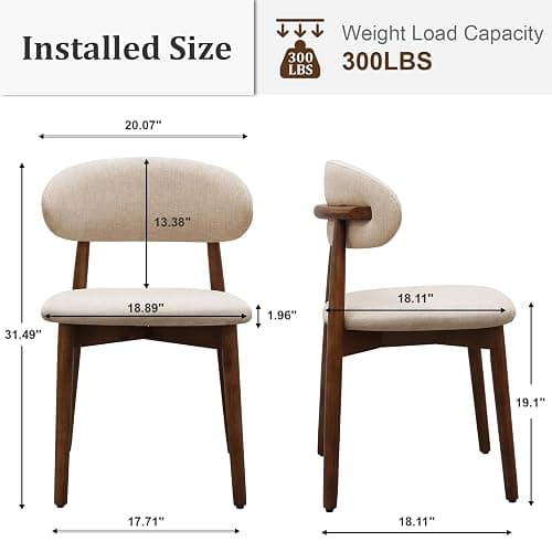 Farmhouse Dining Chairs Set of 4, Mid Century Modern Fabric Upholstered Kitchen Chairs, Wooden Dining Room Chair with Curved Back for Kitchen Dining Room Restaurant Cafe, Light Camel (Only Chairs) thumbnail 2