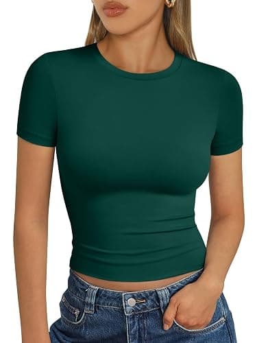 Trendy Queen Womens Short Sleeve T Shirts Summer Crop Tops Basic Slim Fit Gym Workout Y2k Clothes - Image 1