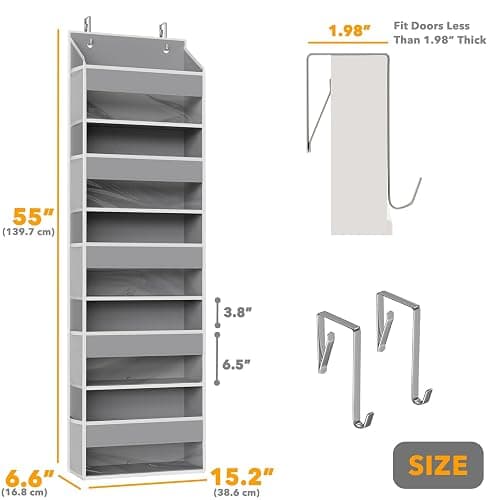 SpaceAid 1 Pack Over The Door Organizer with 5 Large Pockets and 10 Mesh Side Pockets, 5 Layers Door Organizer Hanging with Clear Window for Bedroom, Bathroom, Pantry and Nursery, Gray thumbnail 2