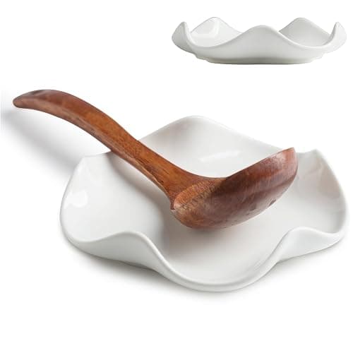 2 pcs Repose Cuillère Cuisine en Céramique,Support pour Ustensiles de Cuisine,Porte-Cuillère pour Spatules,Pinces,Cuillères à Café ou Ustensiles,Design Moderne pour Cuisinière et Comptoir (Blanc,13cm) - Image 1