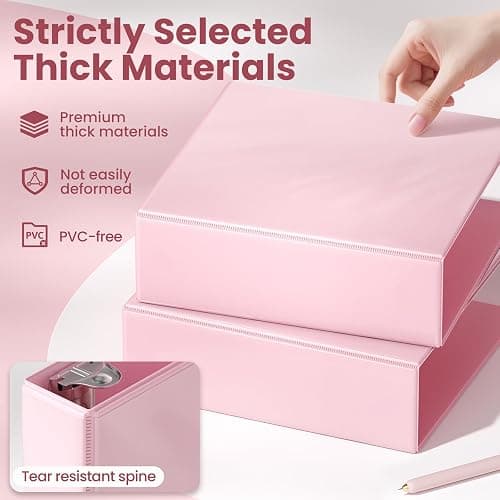 SUNEE 3 Ring Binder 3 Inch D Ring, Clear View Binder Three Ring PVC-Free (Fit 8.5x11 Inches) for School or Office Supplies, Pink, 2 Pack thumbnail 5