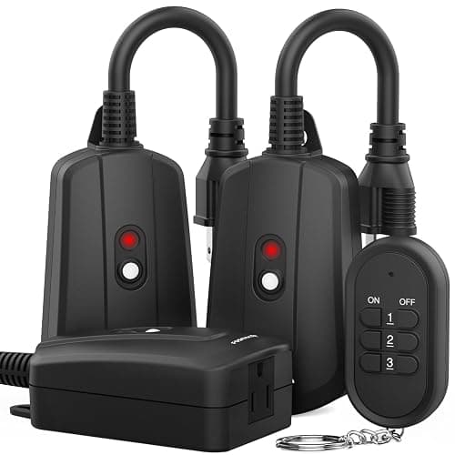 Fosmon Outdoor Wireless Remote Control Outlet, Heavy Duty Waterproof Electrical Plug-in Light Switch, 3-Prong, 100ft Range, Grounded, 3 Receivers, 1 Remote - UL Listed - Image 1