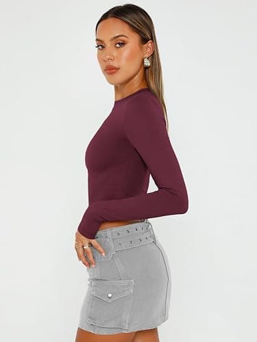 Trendy Queen Womens Long Sleeve Crop Tops Basic Slim Fitted Shirts Fashion 2025 Going Out Y2k Tops Teen Girl Clothes thumbnail 4