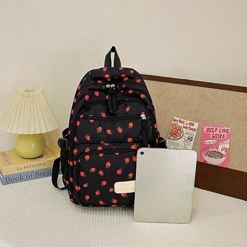 jingyuKJ Coquette Strawberry Backpack - Cute Kawaii Backpack Set Aesthetic Daypack Cute Rucksack (B02 Strawberry Black) thumbnail 5