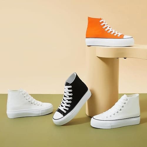 POVOGER Platform Sneakers for Women Fashion High Top Canvas Shoes White Womens Platform Shoes Casual Lace Up Mid Top Shoes thumbnail 5