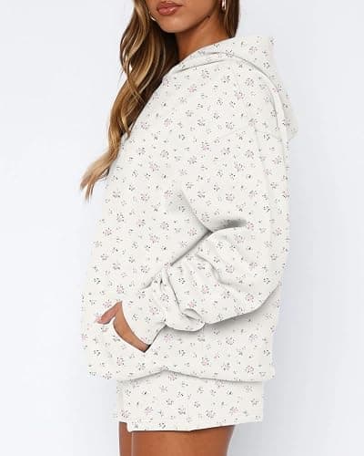 BAIGRAM Women Oversized Ditsy Floral Fleece Hoodies Snowflake Print Hooded Sweatshirt 2025 Y2K Aesthetic Fall Pullover thumbnail 2