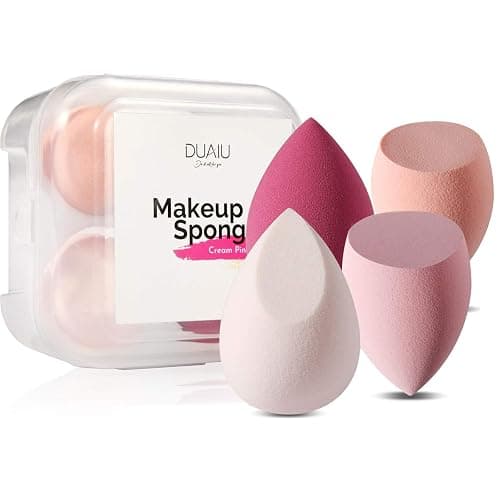 DUAIU 4 Pack Beauty Blender Foundation Sponges Set 4 Color, Latex Free with 1 Sponge Holder Case for Liquid Foundation Powder Sunscreen and Cream - Image 1