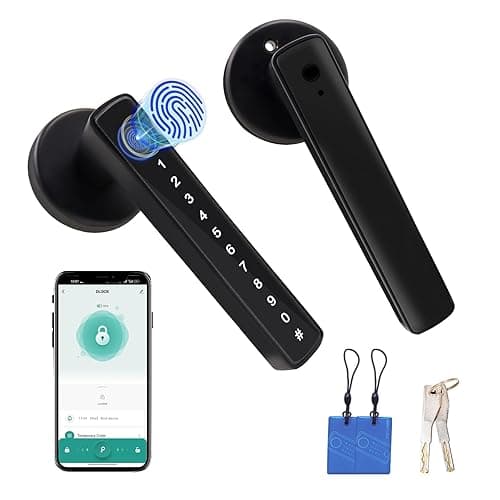 Door Knob Fingerprint Door Lock, Smart Lock with Passcode Keypad, Biometric Keyless Entry Door Lock with Handle, Use Tuya App for Bedroom, Home, Office
