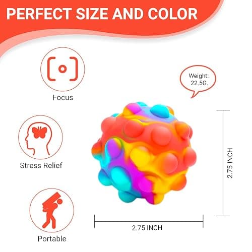 RadBizz Push Pop Bubble Fidget Sensory Toy Ball - for Autism, Stress, Anxiety - Kids and Adults (Multicolor Ball) thumbnail 3