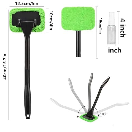 desin Car Windshield Cleaning Tool, Windshield Cleaner with 5 Washable and Reusable Microfiber Pads and Extendable Handle, for Auto Glass Wiper (Green) thumbnail 2