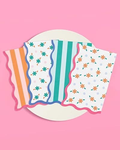 xo, Fetti Italian Summer Wavy Floral Stripe Napkins - 3-ply, 24 pcs | Bachelorette Party Decorations, Last Toast Coast, Birthday Party Supplies, Flower Baby Shower, Stripe Wavy Cocktail Decor thumbnail 4