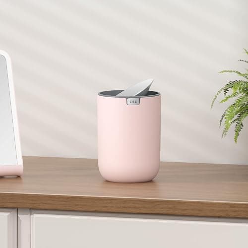 EKO Fandy 0.58 Gal/2.2L Mini Trash Can with Lid, Swing-Top Desktop Trash Can for Bathroom, Countertop, Vanity, Desk or Office, Small Garbage Bin (Pink) thumbnail 9