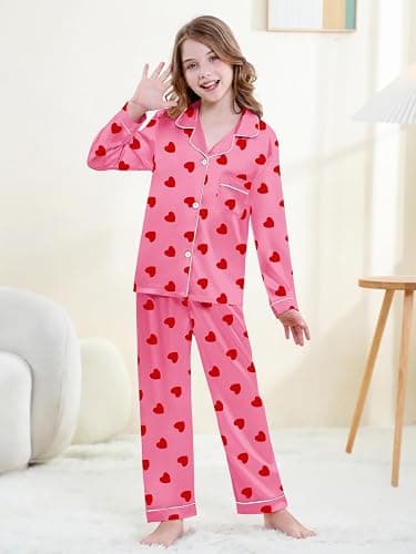 Umeyda Girls & Womens Satin Pajamas Set, 2 Pieces Silky Pjs Long Sleeve + Pants Sleepwear for Mom Kids and Boys thumbnail 2