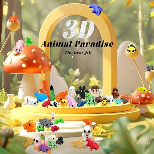 102 Pcs Mini Random 3D Printed Animal Figurines Set, Flexible Articulated Fidget Toys,Surprise 3D Printed Animals Cute Desk Decor, Party Favors, Classroom Rewards(Large & Small Sizes) thumbnail 3