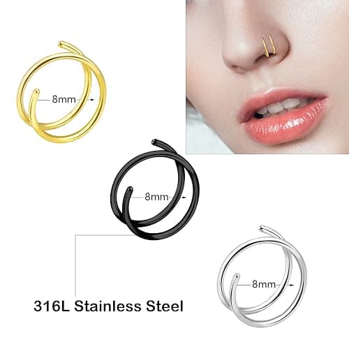 ONESING 20G Double Nose Ring Hoop for Single Piercing - 2-36 Pcs Jewelry for Women thumbnail 3
