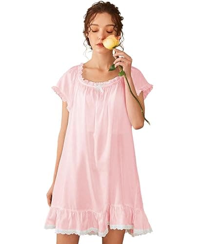 Nanxson Womens' Cotton Nightgown Short Sleeve Sleepwear Vintage Victorian Nightshirt Lounge Dress thumbnail 4