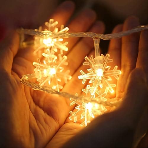 CESOF Christmas Decorations Lights, 20 Ft 40 LED Snowflake String Lights Battery Operated Fairy Lights for Bedroom Room Party Home Office Xmas Decor Indoor Outdoor Tree Decorations Warm White thumbnail 2
