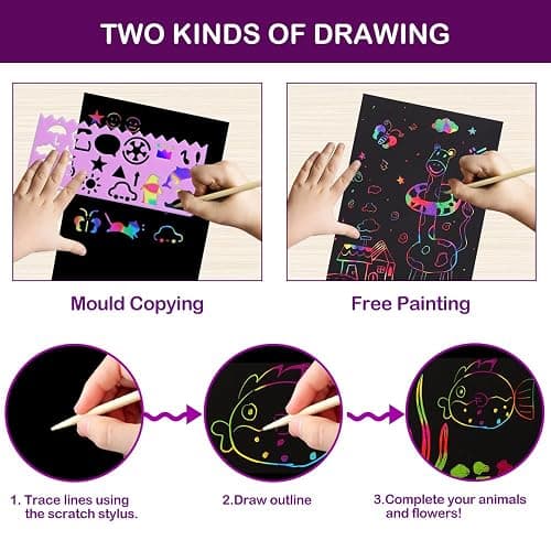 FUNNYB&G Rainbow Scratch Paper Art for Kids - 100 Pcs Magic Rainbow Scratch Paper Off Set Scratch Easter Crafts Arts Supplies Kits Pads Sheets for Party Games Halloween Christmas Birthday Gifts thumbnail 4