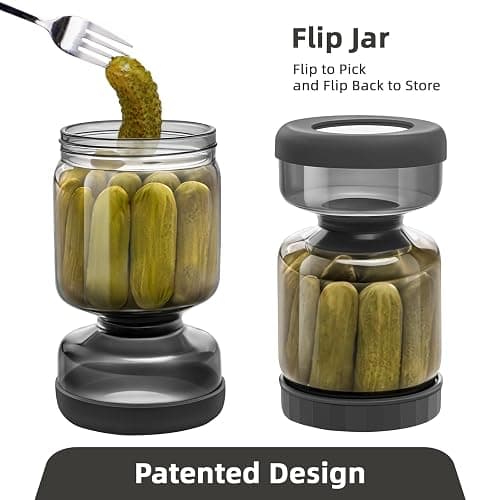 WhiteRhino Gurkenglas zum Umdrehen,1L Glas Einlegeglas, with Strainer,Gurken Behälter,Einlegeglas zum Umdrehen, for Olive, Kimchi,Jalapenos,Auslaufsichere Luftdichte Deckel - Grau/1l thumbnail 4