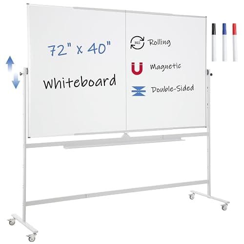FORTUNO Large Magnetic Mobile Whiteboard 72"x40", Rolling Double Sided Stand Whiteboard on Wheels, Reversible Adjustable Height/Angle Dry Erase Board Easel White Board for Office Classroom - Image 1