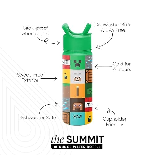 Simple Modern Summit Water Bottle with Straw Lid | Minecraft 18oz Stainless Steel Cup Insulated Tumbler for Girls, Boys, School | Minecraft Mashup thumbnail 2