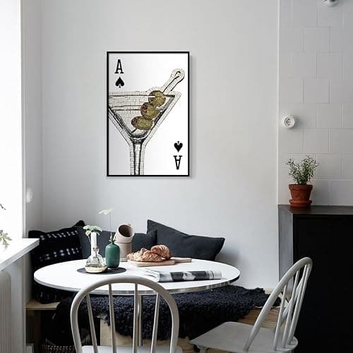 xbsifyiooa Mosaic Dirty Martini Canvas Wall Art, Black White Ace Playing Card Poster, Vintage Olive Martini Bar Cart Wall Decor, Funky Alcohol Cocktail Print Poker Painting 8x12in Unframed thumbnail 6