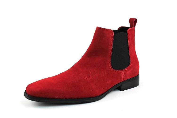 AZAR MAN Men's Chelsea Boots Genuine Leather Suede Dress Almond Toe - 10 - Red Suede thumbnail 3