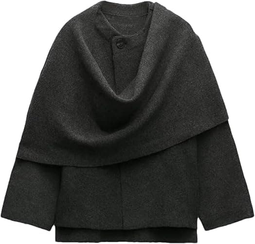 Col écharpe asymétrique pour Femmes Veste de Couleur Unie Mode Vintage élégant Automne et Hiver Haut décontracté à Manches Longues pour Femmes - Image 1