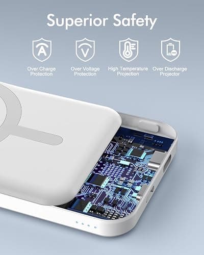podoru for Magsafe Battery Pack, 5000mAh Magnetic Power Bank with Type-C Cable 20W PD Fast Charging Lighting Input Wireless Portable Charger for iPhone 17/16/15/14/13/12/ All Series-Snow White thumbnail 7