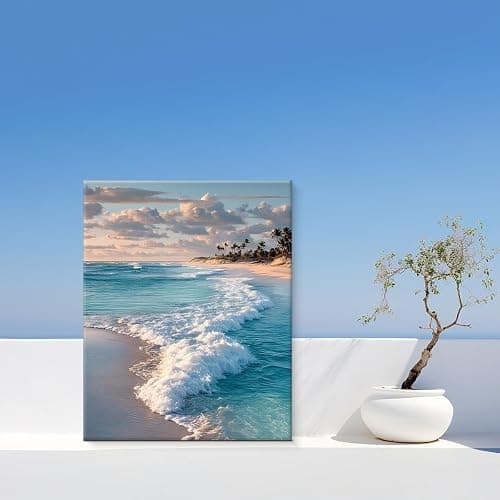 Ocean Wall Art Coastal Wave Seascape Beach Canvas Print Framed | Beach Canvas Wall Art Blue Ocean Painting Picture Aesthetic Decor for Home Beach Room Bedroom 8x10 Inch thumbnail 5